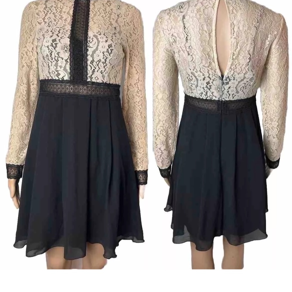 Little Mistress All Over Lace Top Semi Sheer Long Sleeve Dress